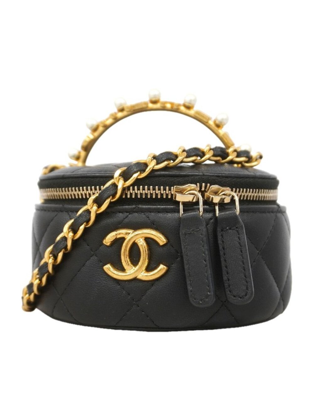 Chanel Vanity Bag Quilted Lambskin Black Gold 2-Way Bag